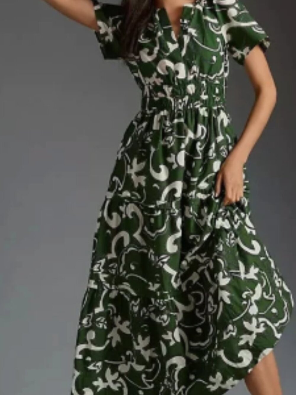 Anthropologie Somerset Tiered Maxi Dress Hunter Dark Green Paisley Cotton M